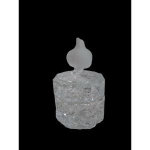 Frosted Bird Clear Glass 6 Sided Trinket Box.